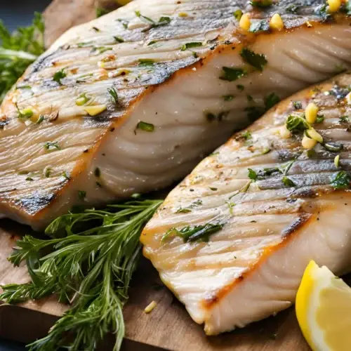 Grilled yellowtail fillets with lemon and herbs