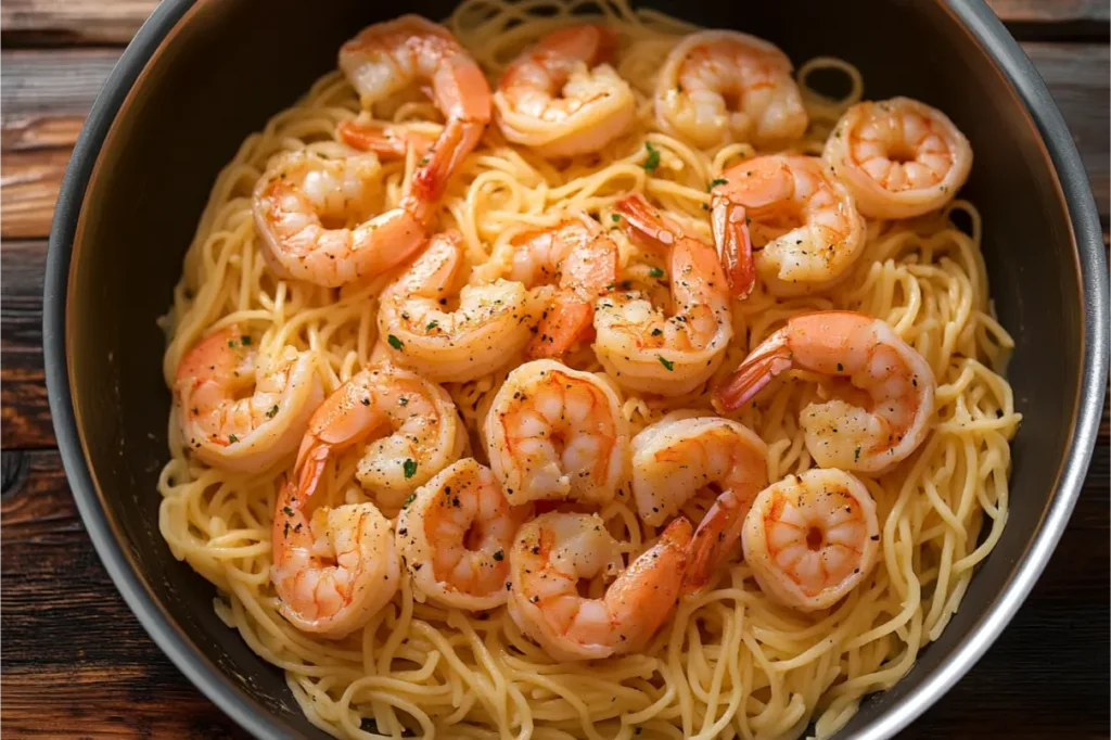 a bowl of spaghetti with shrimp, Shrimp Spaghetti Recipe