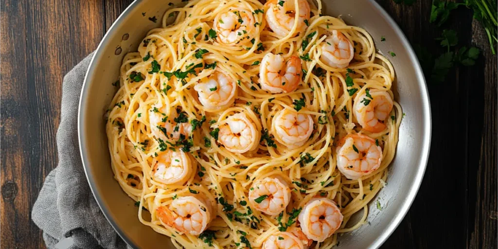 a bowl of spaghetti with shrimp, Shrimp Spaghetti Recipe