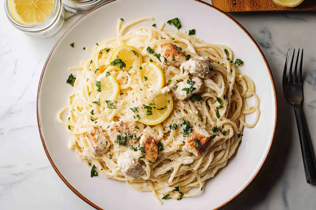 Lemon Chicken Pasta Recipe serving the dish